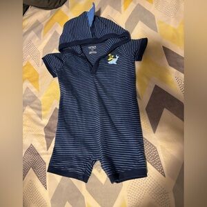 Carter's Navy Striped Whale Hooded Bodysuit 9M